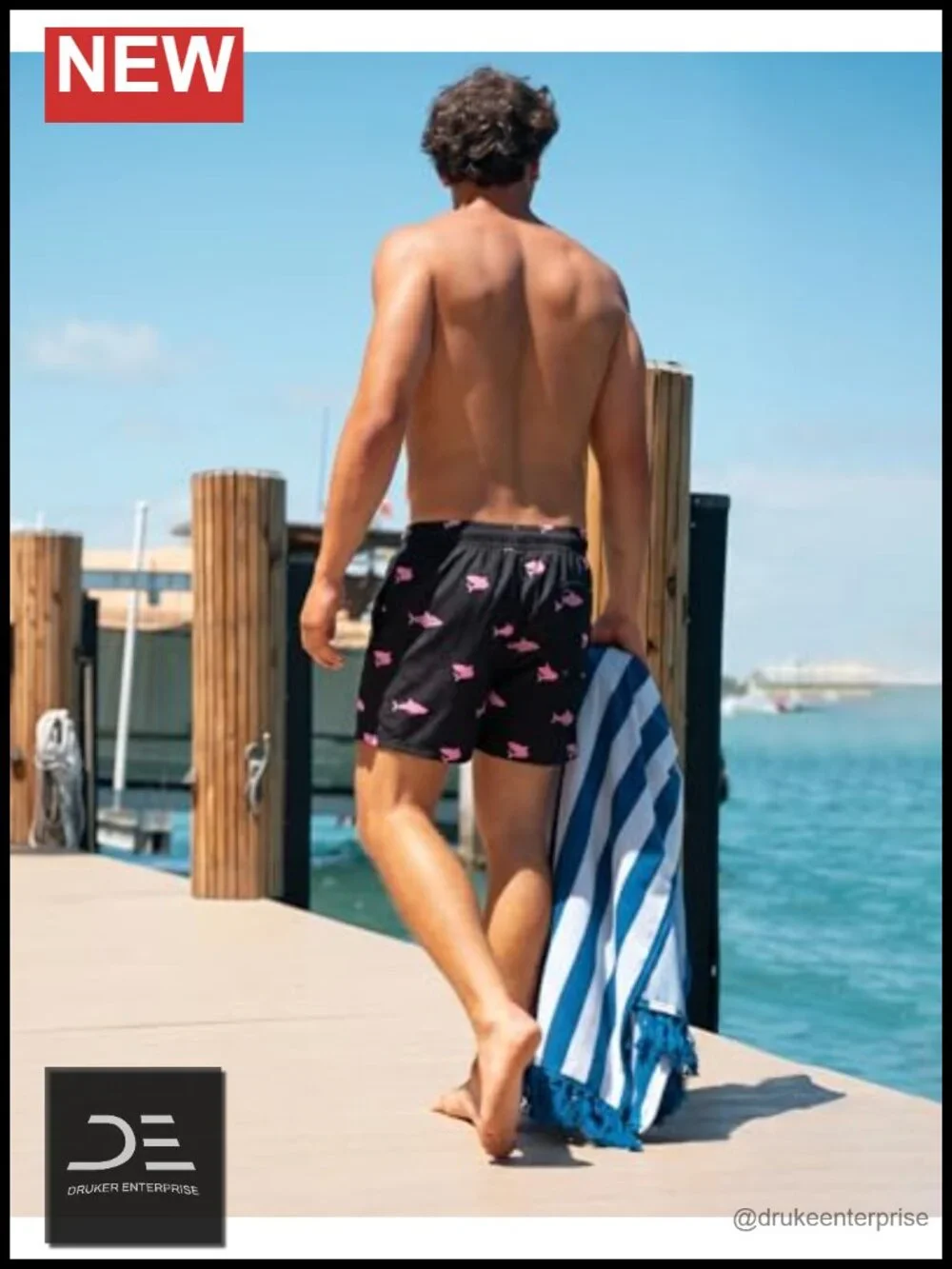 Men's 5-Inch Board Shorts with Compression Liner, Zipper Pockets, Quick Dry